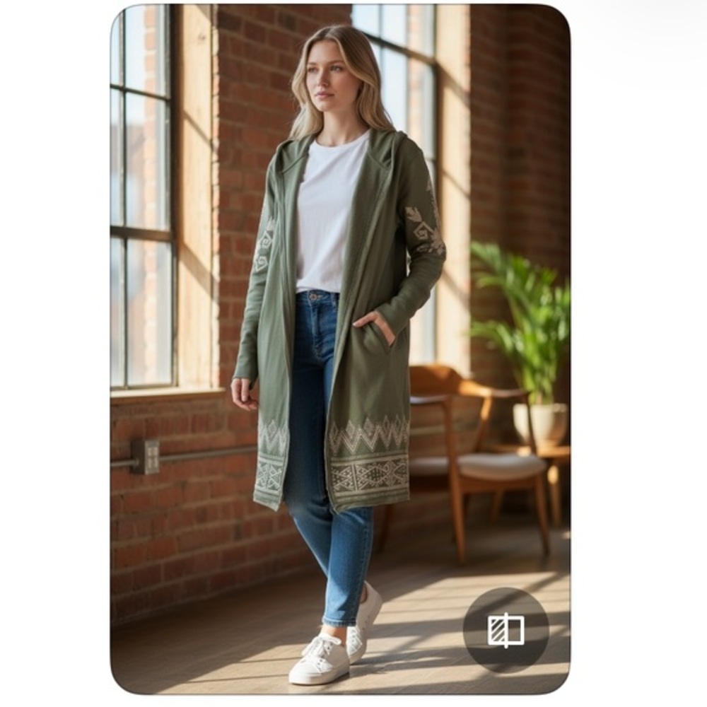 Willow & Clay Olive Hooded Cape with Beige Embroidered Accent sz med